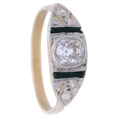 Art Deco 1920 filigree Ring in 18kt Gold and Platinum with Diamond and Onyx