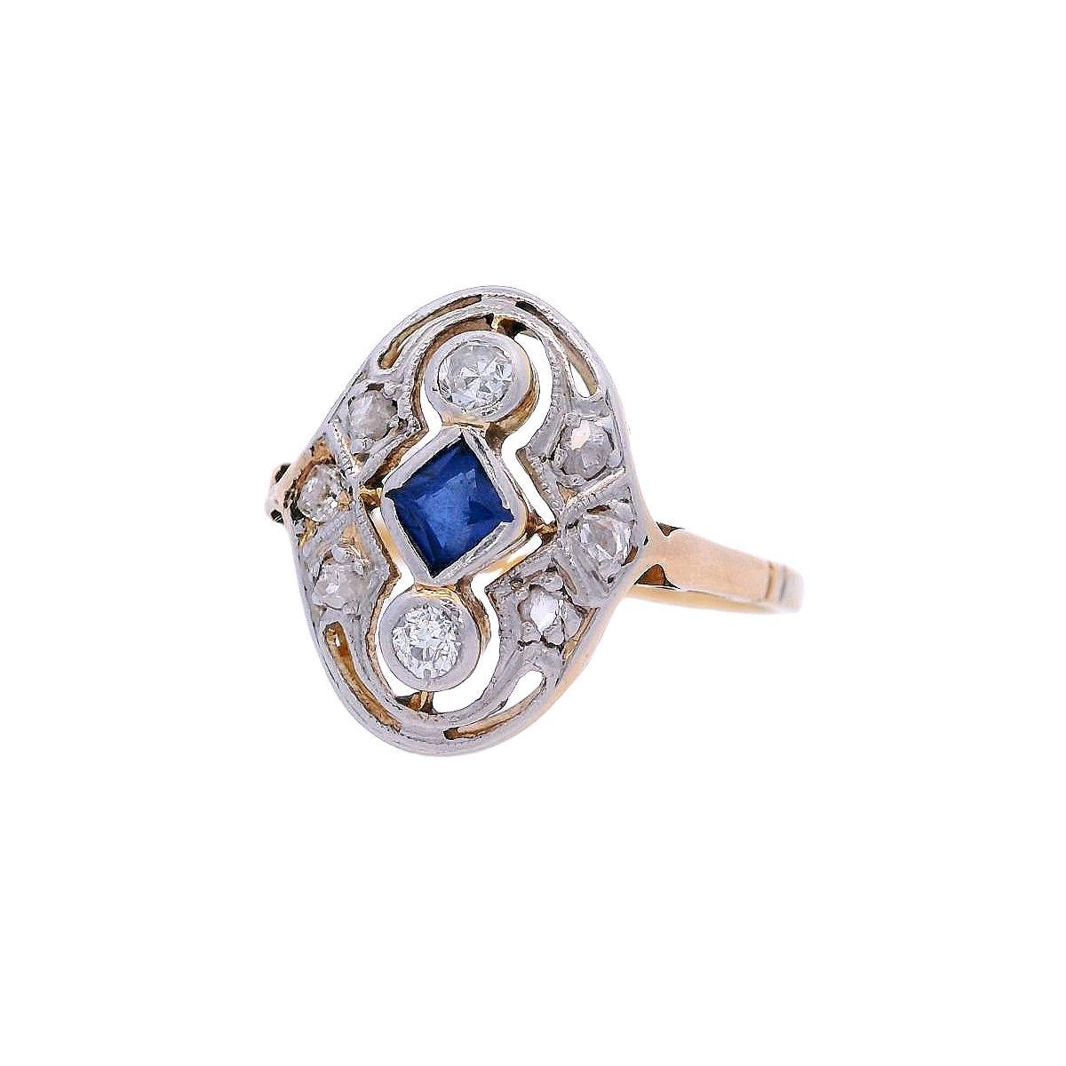 Bague filigrane Art déco 1920 en or 18 carats et platine avec diamants et saphirs Unisexe en vente