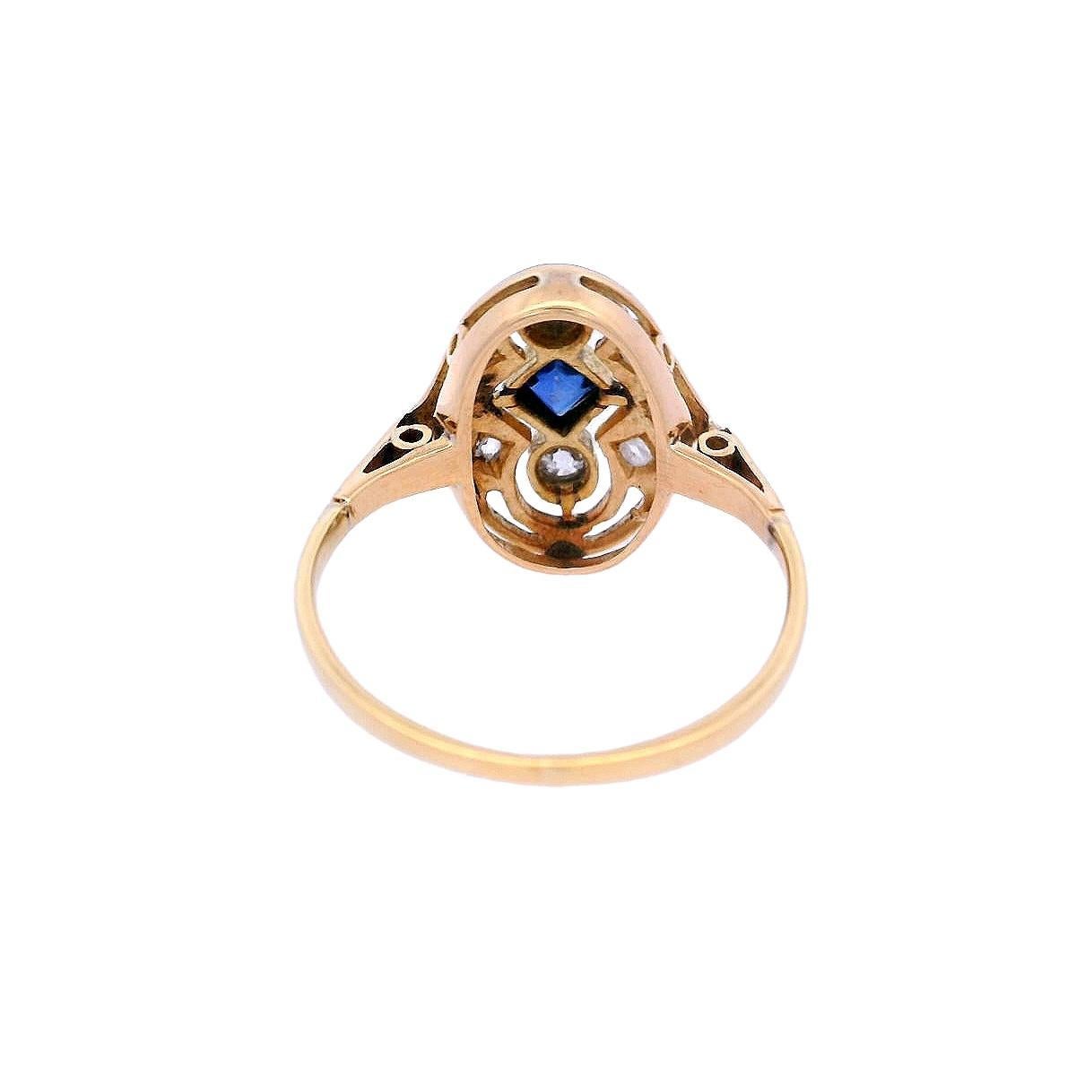 Bague filigrane Art déco 1920 en or 18 carats et platine avec diamants et saphirs en vente 2