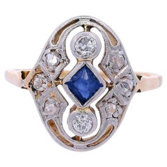 Art deco 1920 Filigree Ring in 18kt gold and Platinum with Diamonds & Sapphires