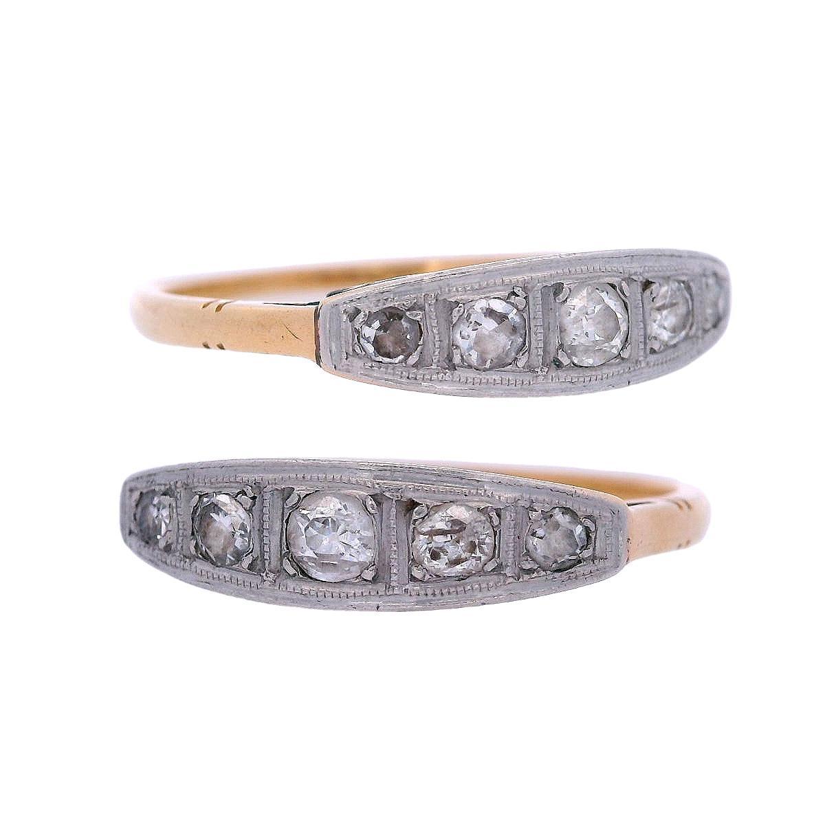 Anello a cinque pietre in oro 18 carati e argento con diamanti, Art Deco 1920 In condizioni ottime in vendita a Aventura, FL