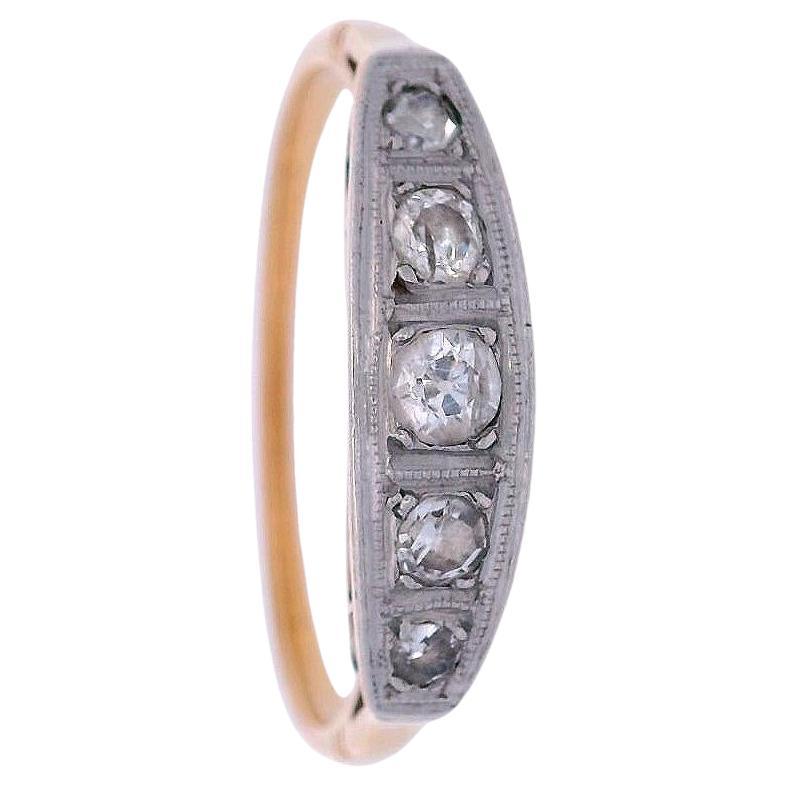 Art Deco 1920 five stones Ring in 18kt Gold and Silver with Diamonds