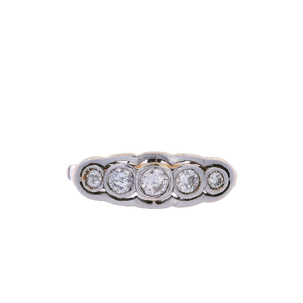 Taille vieille mine Bague Art déco 1920 en or jaune 18 carats avec diamants en vente