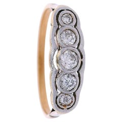 Art Deco 1920 Five Stones Ring in 18kt Yellow Gold with Diamonds