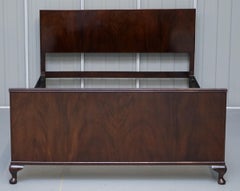 Art Deco 1920 Flamed Mahogany Bed Frame Bedstead Headboard Carved Cabriolet Legs