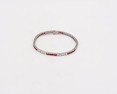 ART DECO 1920 French Bracelet In Platinum With 11.70 Ctw In Diamonds & Rubies