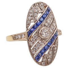 Art Deco 1920 Gem Set Ring 18kt Gold Platinum with 1.75 Cts Diamonds & Sapphire