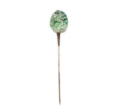 Art Deco 1920 Hat Dress Stick Pin in .800 Silver with Carved Nephrite Green Jade
