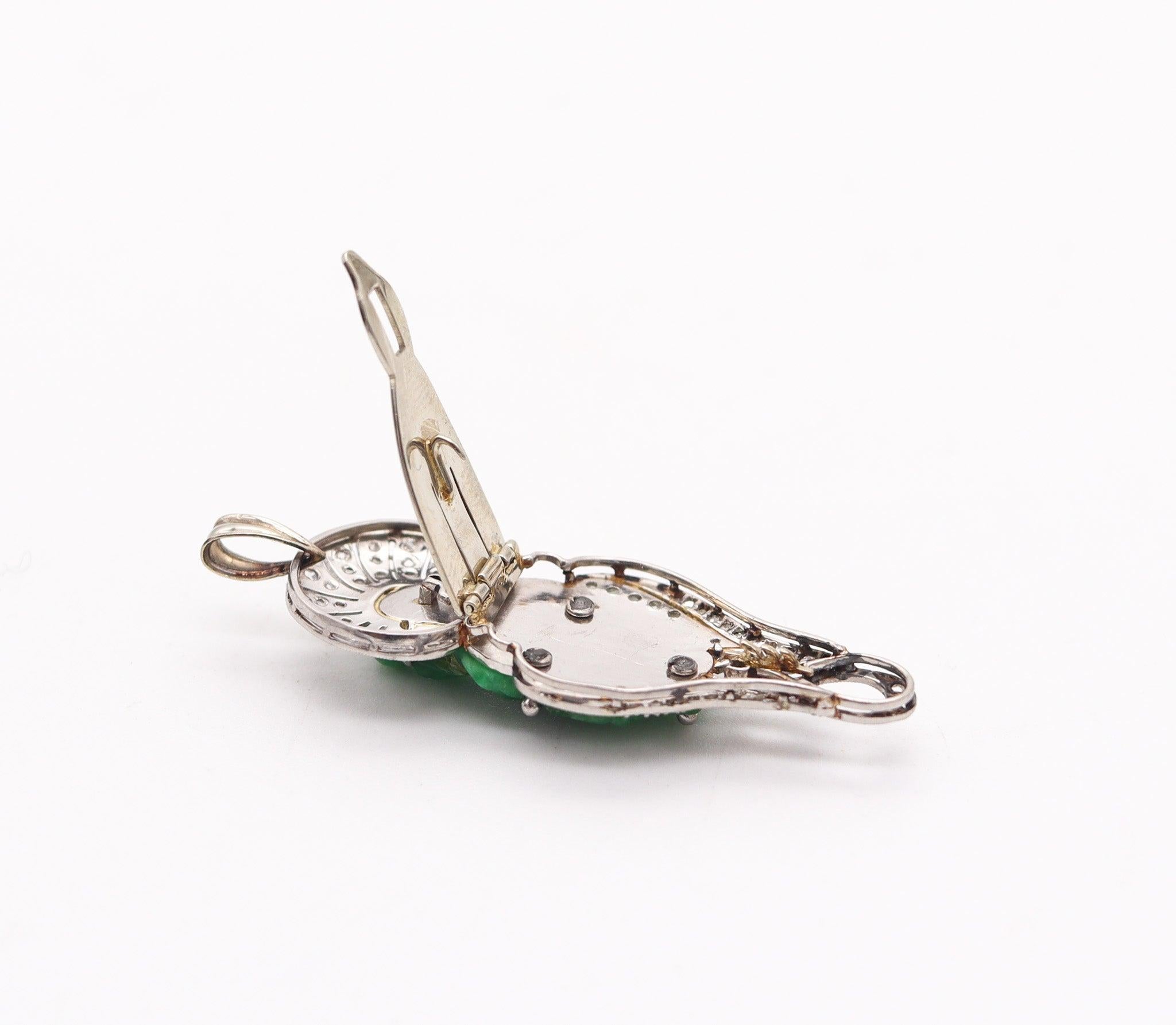 ART DECO 1920 Jadeit Jade Buddha-Clip-Brosche aus Platin mit Diamanten im Platin- und Rosenschliff im Angebot 2