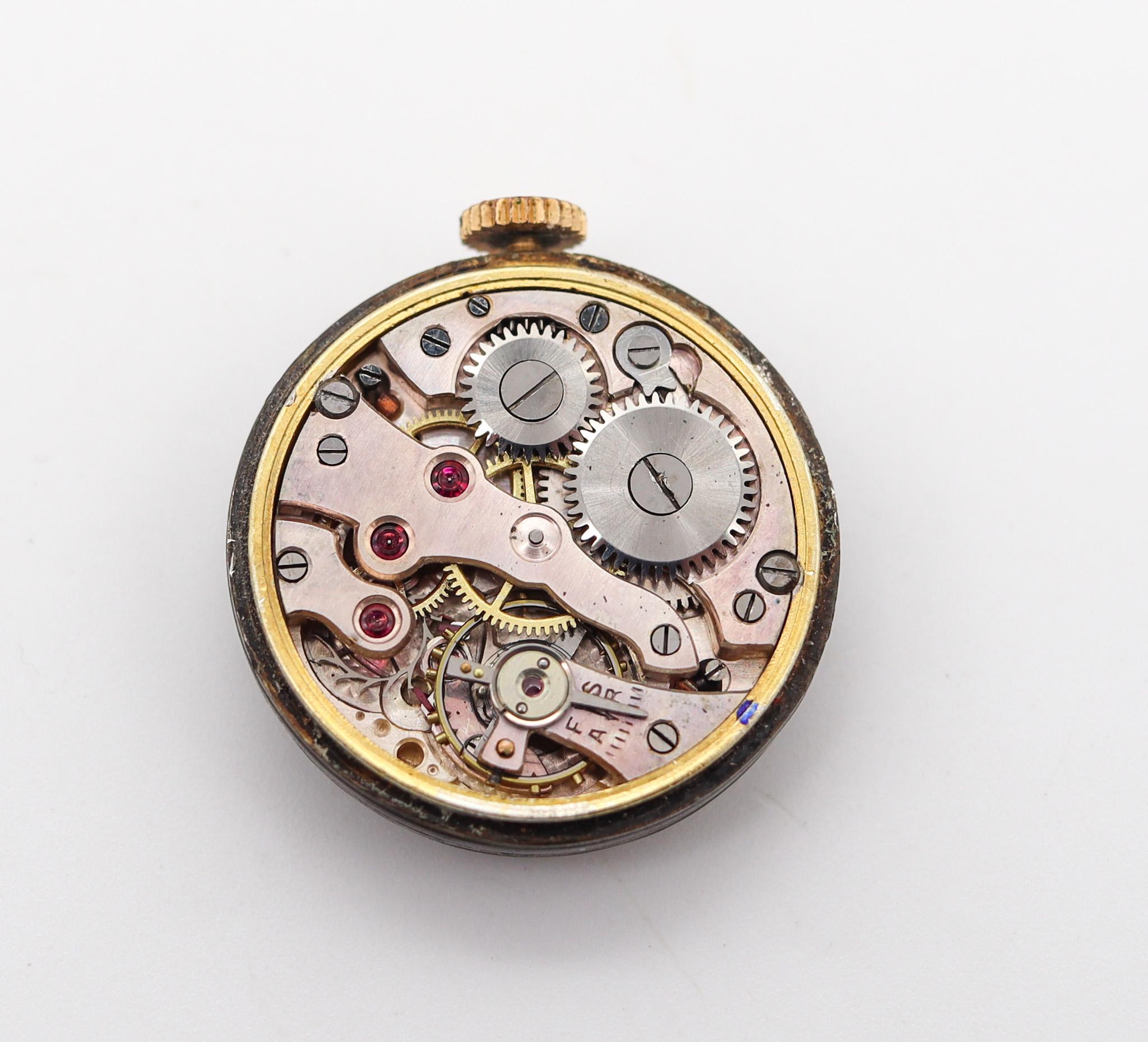 Art Deco 1920 Lavalier Halskette Uhr mit roter Emaille Guilloche in .985 Silber im Angebot 5