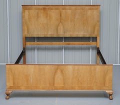 Art Deco 1920 Light Walnut Bed Frame Bedstead Headboard Carved Cabriolet Legs