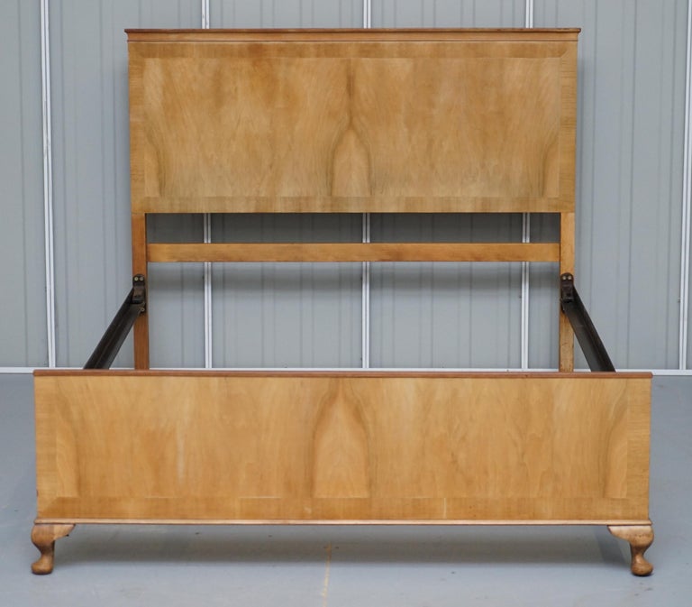 Art Deco 1920 Light Walnut Bed Frame Bedstead Headboard Carved