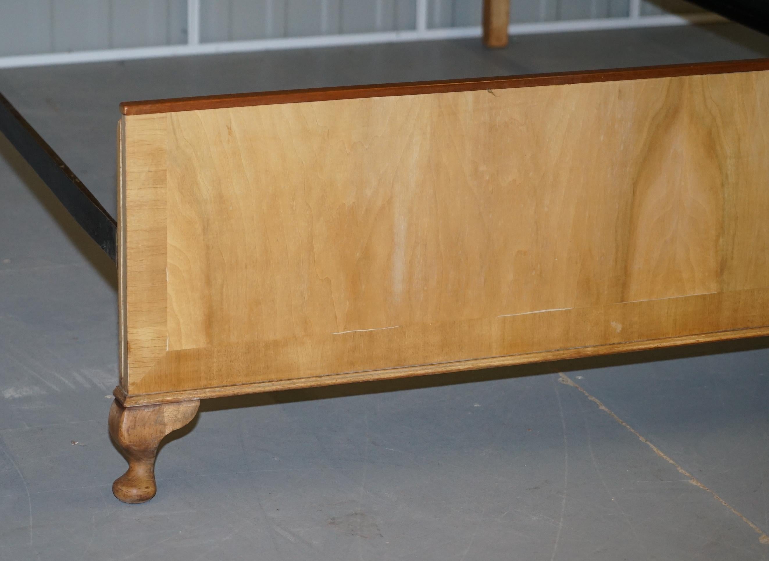 Hand-Crafted Art Deco 1920 Light Walnut Bed Frame Bedstead Headboard Carved Cabriolet Legs