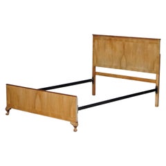 Art Deco 1920 Light Walnut Bed Frame Bedstead Headboard Carved Cabriolet Legs