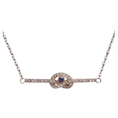 Art Deco 1920 Love Knot Chained Necklace In Platinum 18Kt Gold Diamonds Sapphire