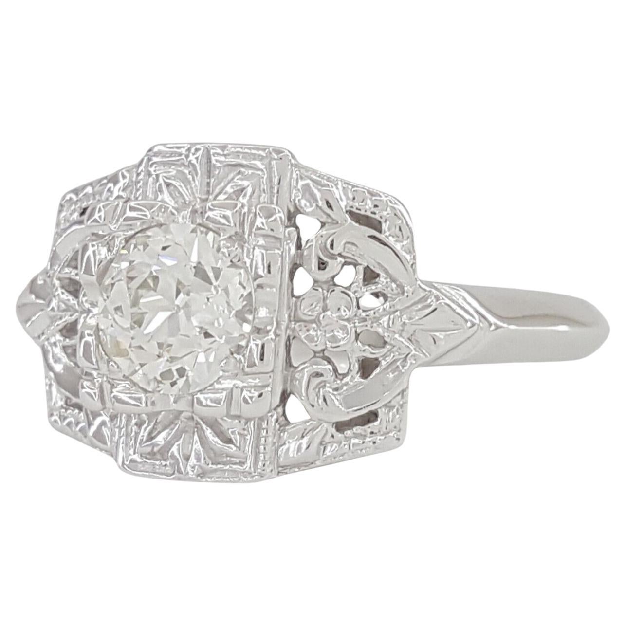 Women's or Men's Art Deco 1920 Old European Cut Diamond Solitaire Ring For Sale