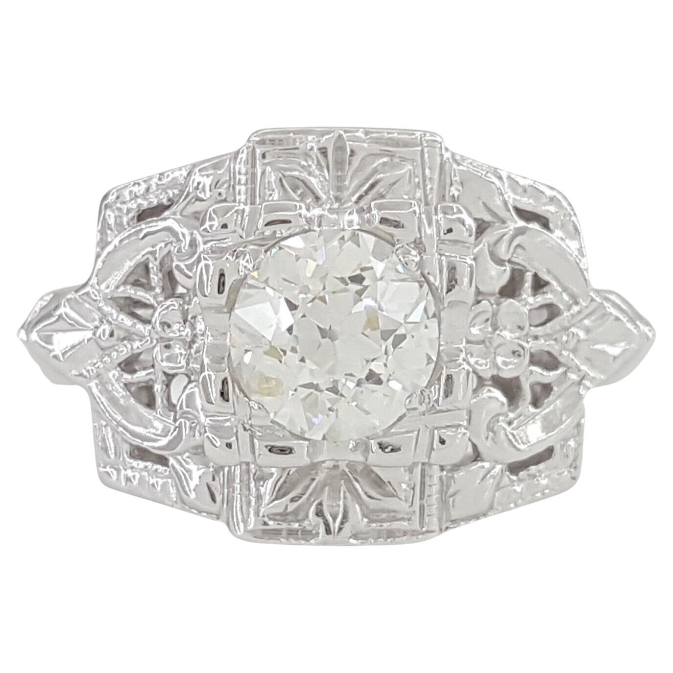 Art Deco 1920 Old European Cut Diamond Solitaire Ring For Sale