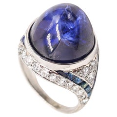 ART DECO 1920 Platinum Cocktail Ring With 26.65 Cwt. In Sapphires And Diamonds