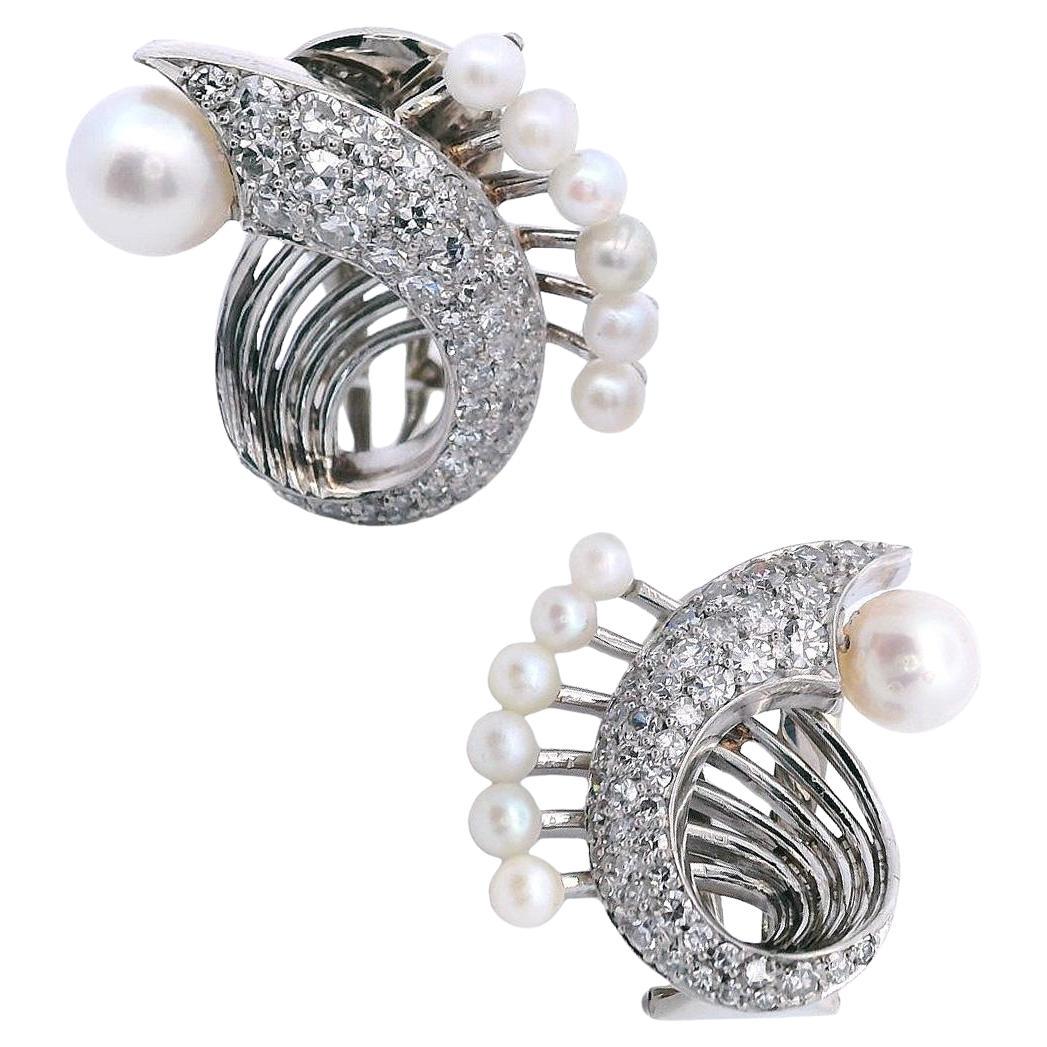 Anelli in platino Art Deco 1920 con perle e 1,30 carati di diamanti