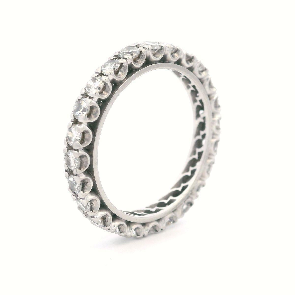 Round Cut Art Deco 1920 Platinum Eternity Band Ring with 1.20 Cts in Diamonds For Sale