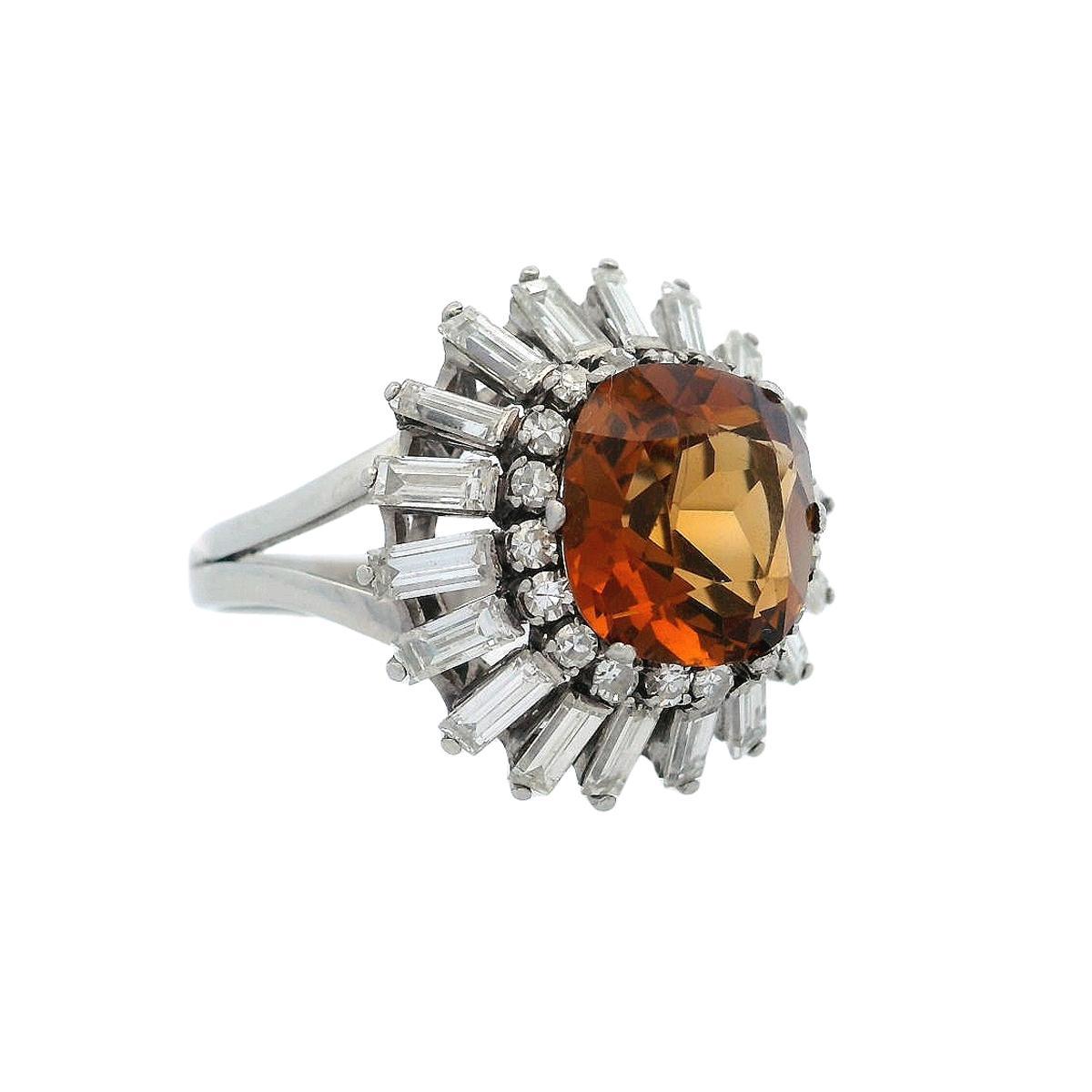 Art Deco 1920 Platinum Ring with 5.51 CTW in Orange Topaz and Diamonds In Excellent Condition For Sale In Aventura, FL