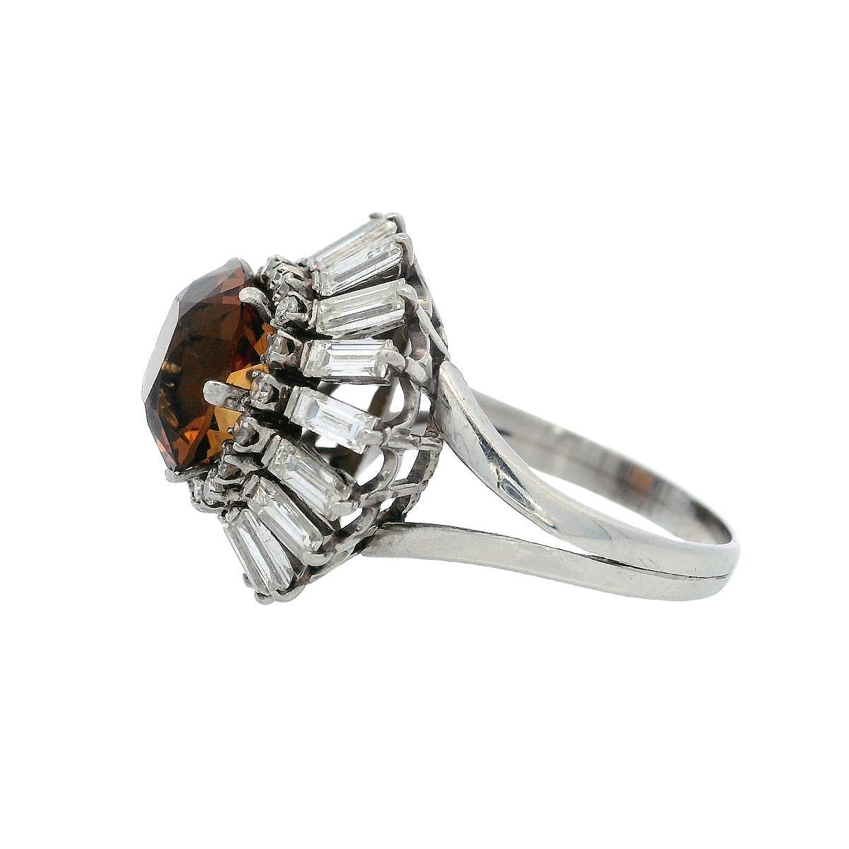 Women's or Men's Art Deco 1920 Platinum Ring with 5.51 CTW in Orange Topaz and Diamonds For Sale