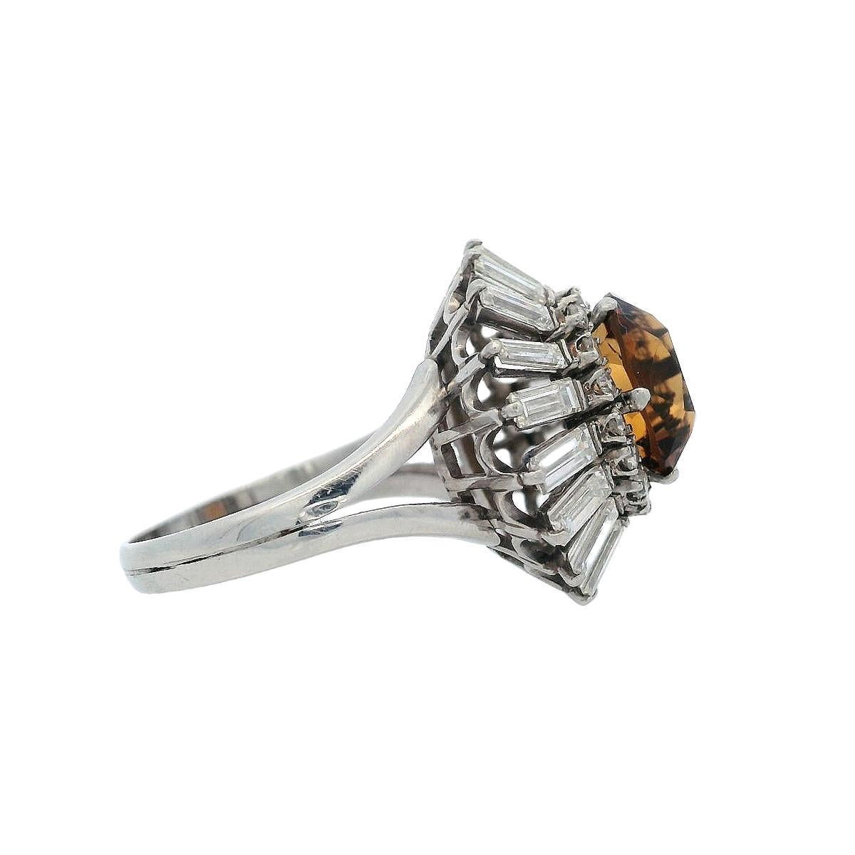 Art Deco 1920 Platinum Ring with 5.51 CTW in Orange Topaz and Diamonds For Sale 1