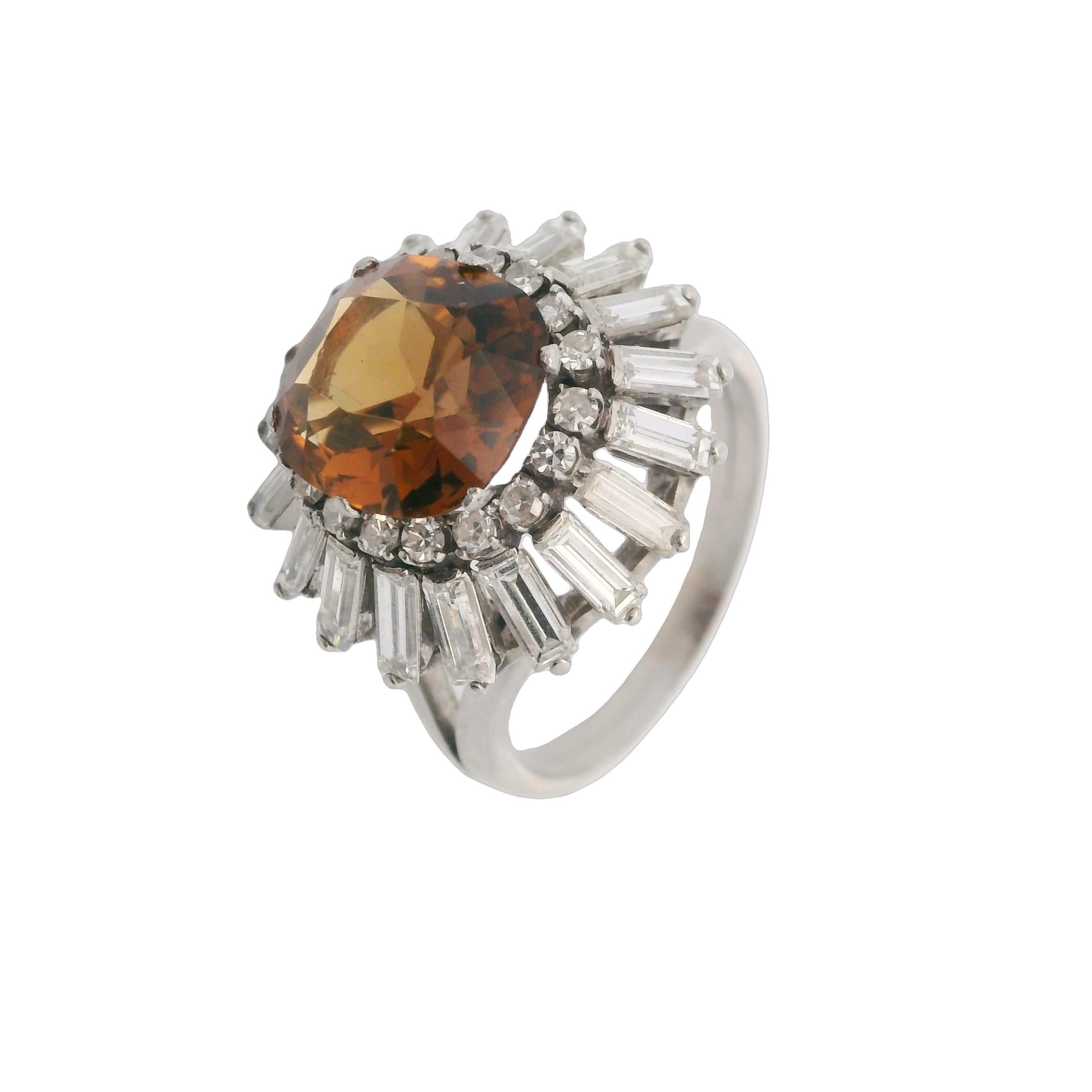 Art Deco 1920 Platinum Ring with 5.51 CTW in Orange Topaz and Diamonds For Sale 2