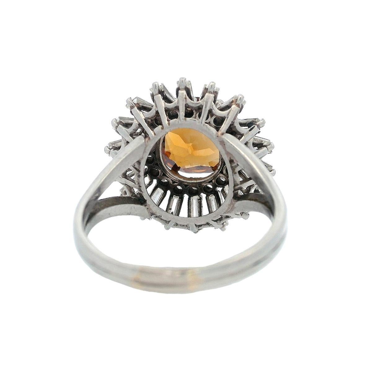 Art Deco 1920 Platinum Ring with 5.51 CTW in Orange Topaz and Diamonds For Sale 3