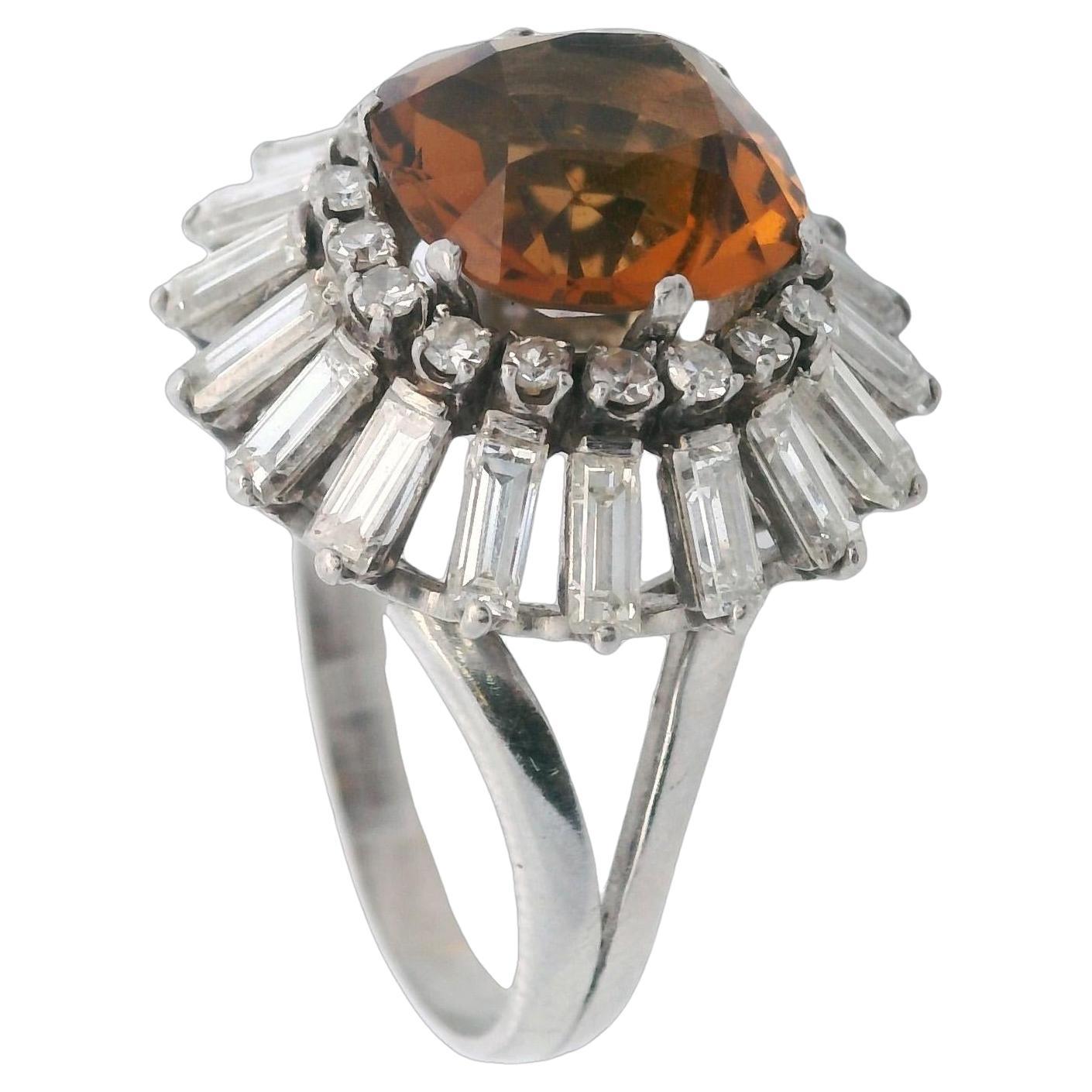 Art Deco 1920 Platinum Ring with 5.51 CTW in Orange Topaz and Diamonds For Sale
