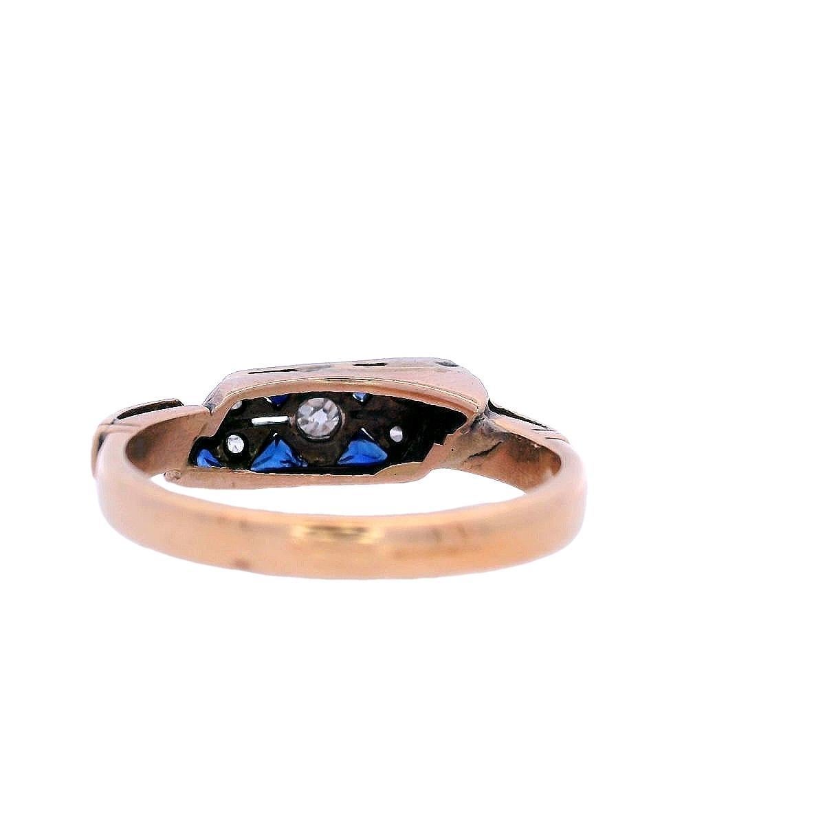 Art Deco 1920 Ring 18kt in Gold and Platinum with Diamonds and Sapphires 2