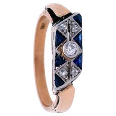 Art Deco 1920 Ring 18kt in Gold and Platinum with Diamonds and Sapphires