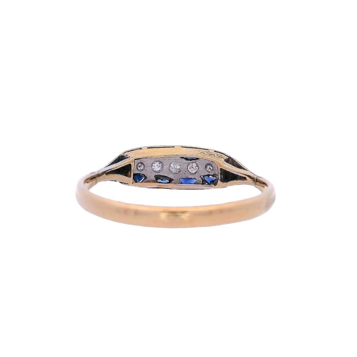 Art Deco 1920 Ring in 18k yellow Gold and Platinum with Diamonds & Sapphires For Sale 2