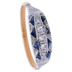 Antique Art Deco 1920 Ring in 18k yellow Gold and Platinum with Diamonds & Sapphires