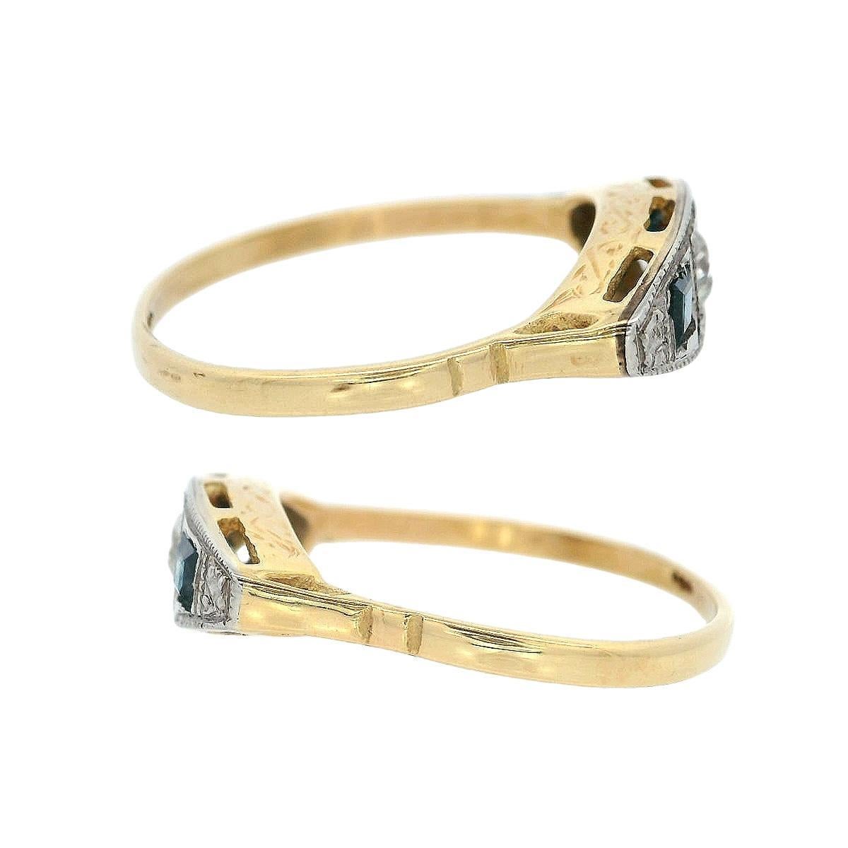 Taglio vecchia miniera Anello Art Deco 1920 in oro 18kt e platino con diamante e zaffiro in vendita