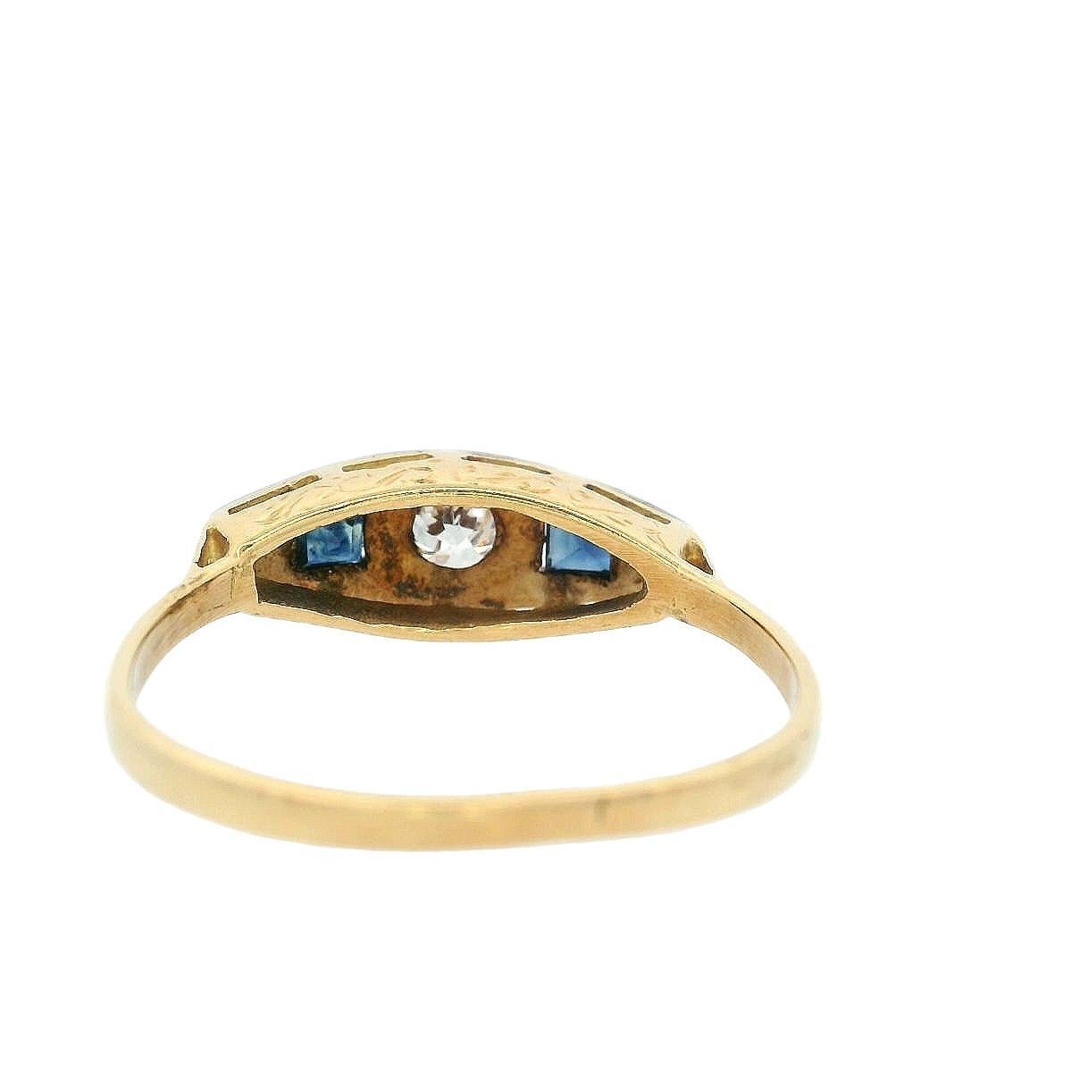 da uomo o donna Anello Art Deco 1920 in oro 18kt e platino con diamante e zaffiro in vendita