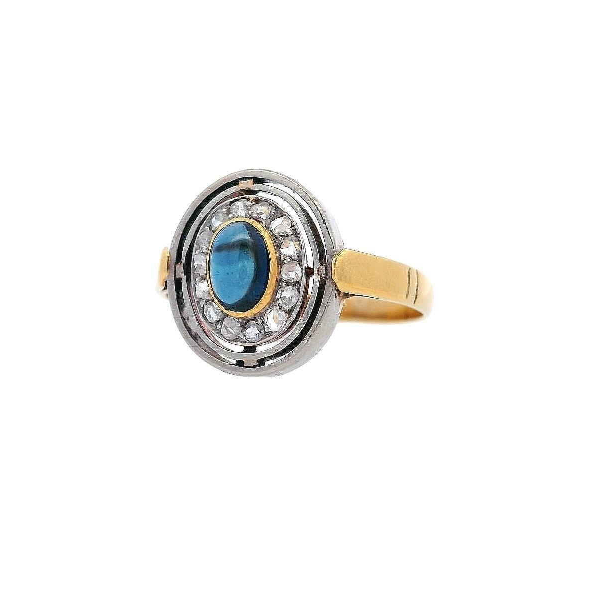 Bague Art Déco 1920 en or 18kt et platine avec diamants et saphir Excellent état - En vente à Aventura, FL
