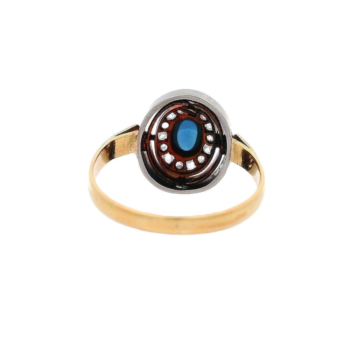 Bague Art Déco 1920 en or 18kt et platine avec diamants et saphir Unisexe en vente