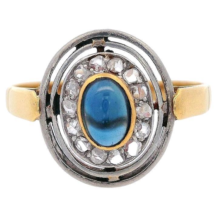 Art Deco 1920 Ring aus 18 Karat Gold und Platin mit Diamanten und Saphiren