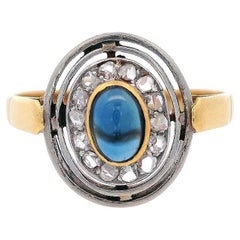 Art Deco 1920 Ring in 18kt Gold and Platinum with Diamonds and Sapphire