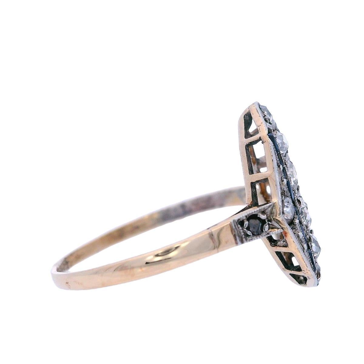 Bague Art déco 1920 en or 18 carats et platine avec diamants et saphirs Excellent état - En vente à Aventura, FL