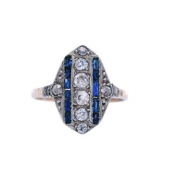 Art Deco 1920 Ring in 18kt Gold and Platinum with Diamonds and Sapphires