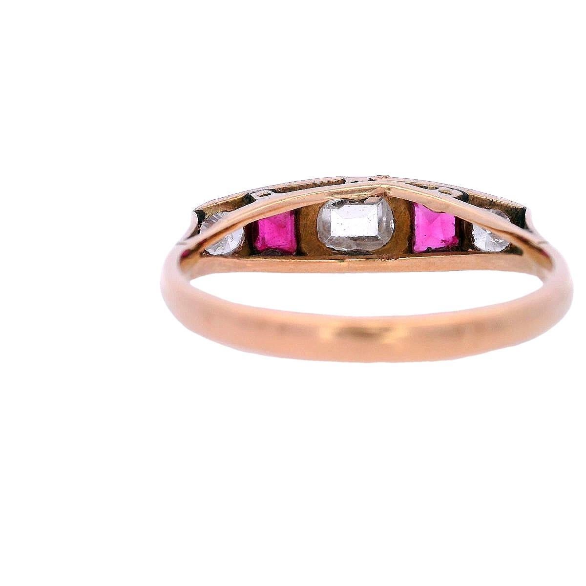Art Deco 1920 Ring in 18kt yellow Gold and Platinum with Diamonds & Rubies For Sale 2