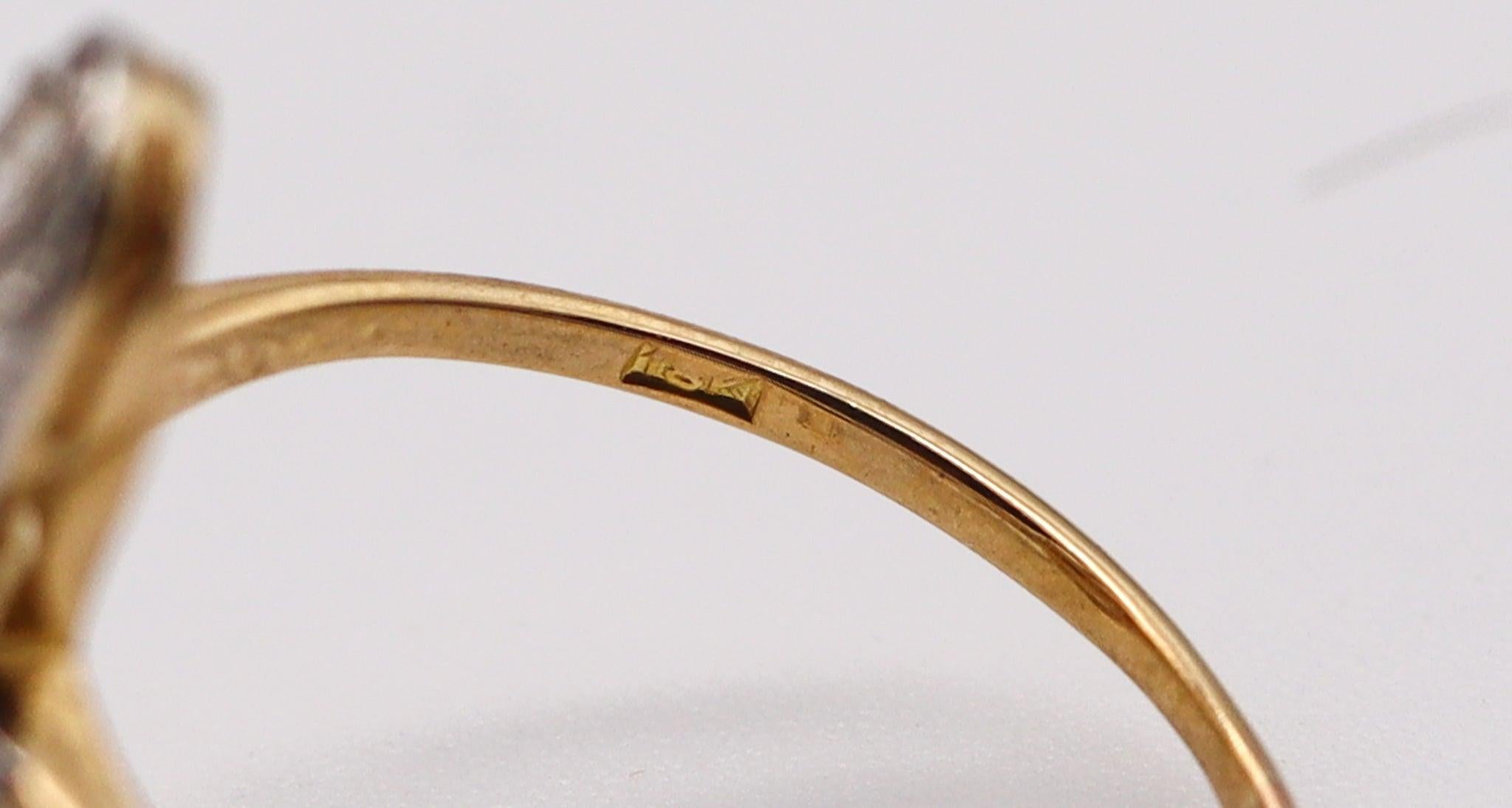 Women's ART DECO 1920 Ring With Natural Pearl In 18Kt Yellow Gold And Rose Cut Diamonds For Sale