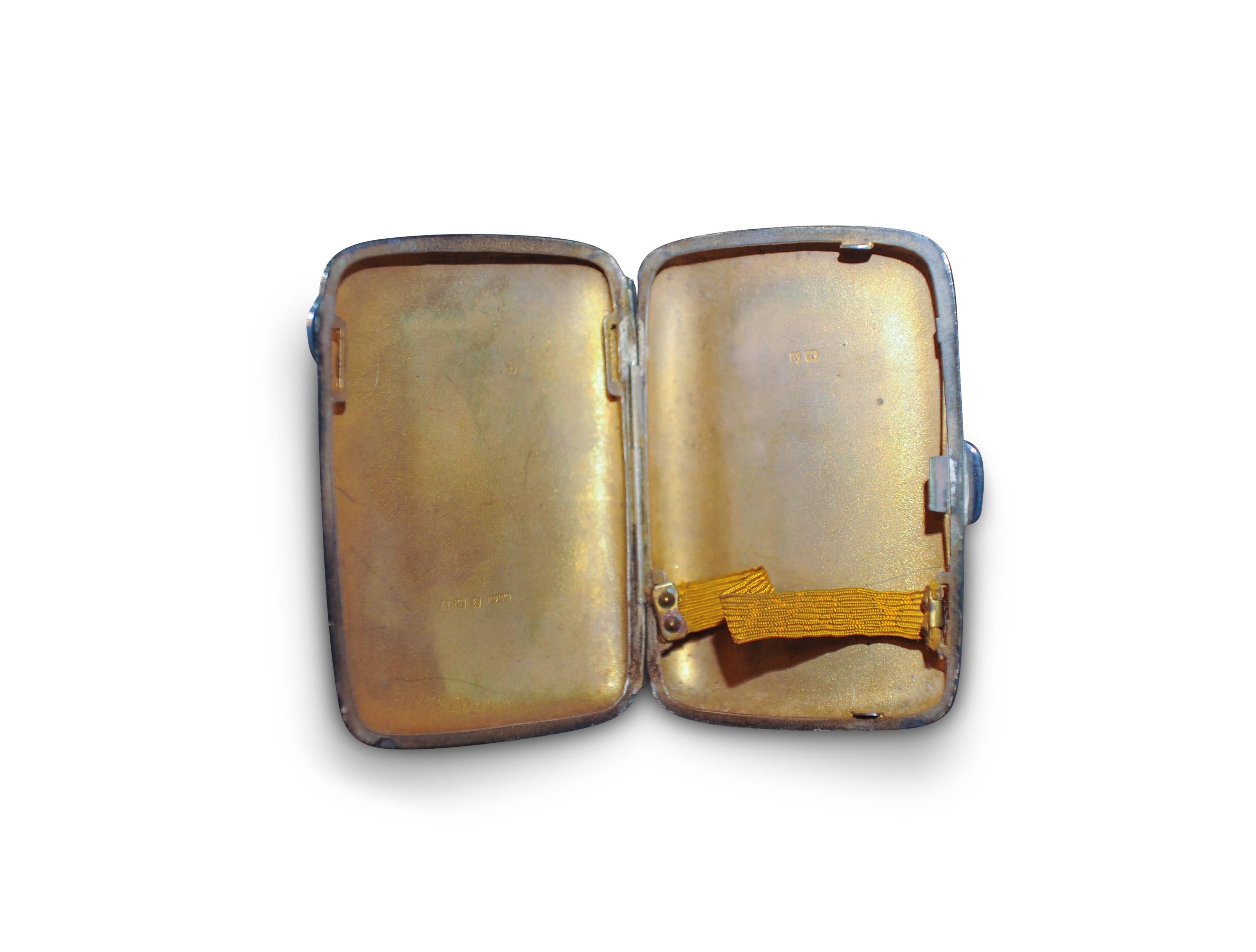 Art Deco 1920 engine turned sterling silver cigarette case with monogram by W H Haseler Ltd

Case has been monogrammed as seen in image. Also includes the original inner strap to hold the cigarettes.