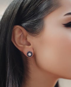 Art Déco 1920 Objetivo Pendientes de oro de 14 kt y platino Diamantes y zafiros