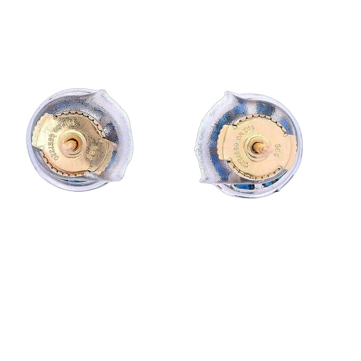 Art Deco 1920 Target Platinum & 14kt Gold Studs Earrings Diamonds and Sapphires In Excellent Condition For Sale In Aventura, FL