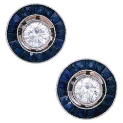 Art Deco 1920 Target Platin & 14kt Gold Ohrstecker Diamanten und Saphiren