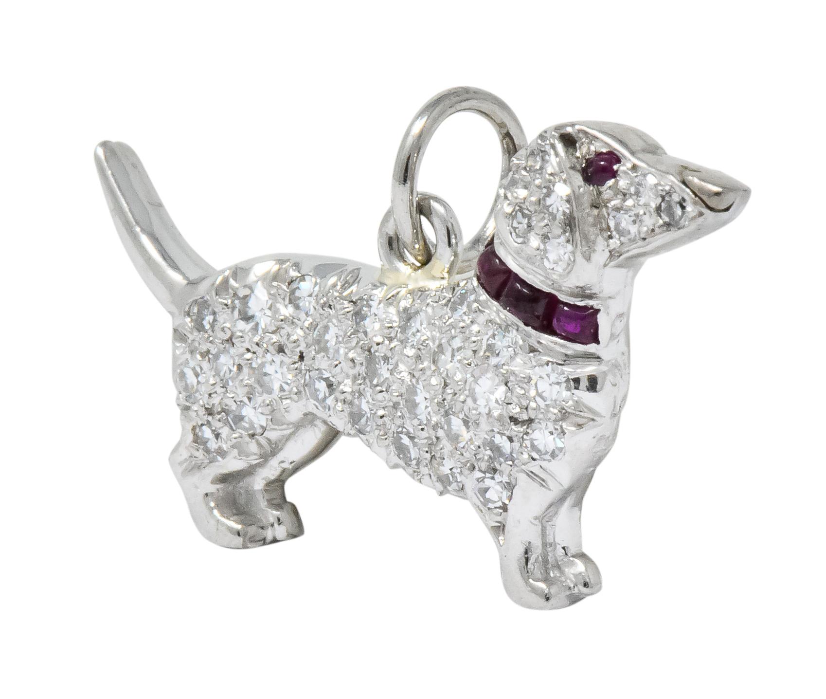 Art Deco 1920s 0.25 Carat Diamond Ruby Platinum Dachshund Dog Charm In Excellent Condition In Philadelphia, PA