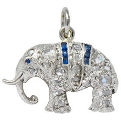 Antique Art Deco 1920s 0.30 Carat Diamond Platinum Lucky Elephant Charm